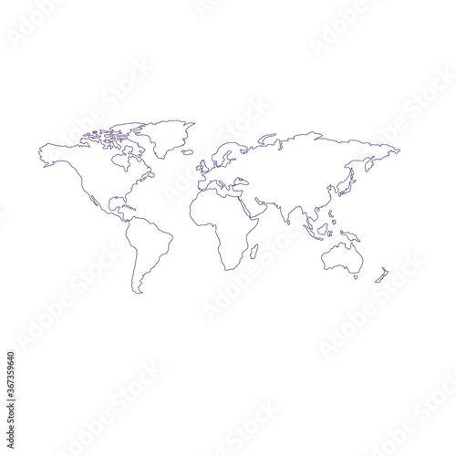 Image of the world map. Dark blue outline along continental borders.