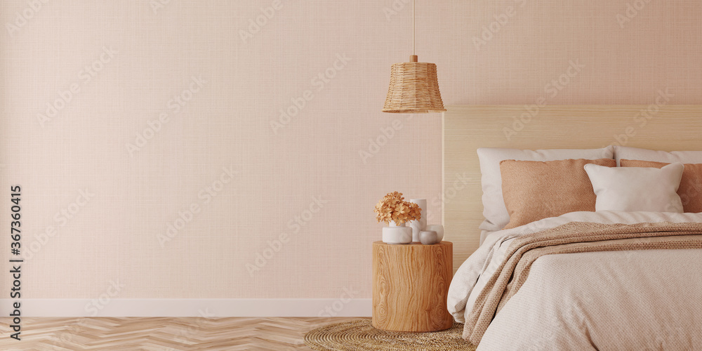 Bedroom interior.Beige tones design.3d rendering - obrazy, fototapety, plakaty 