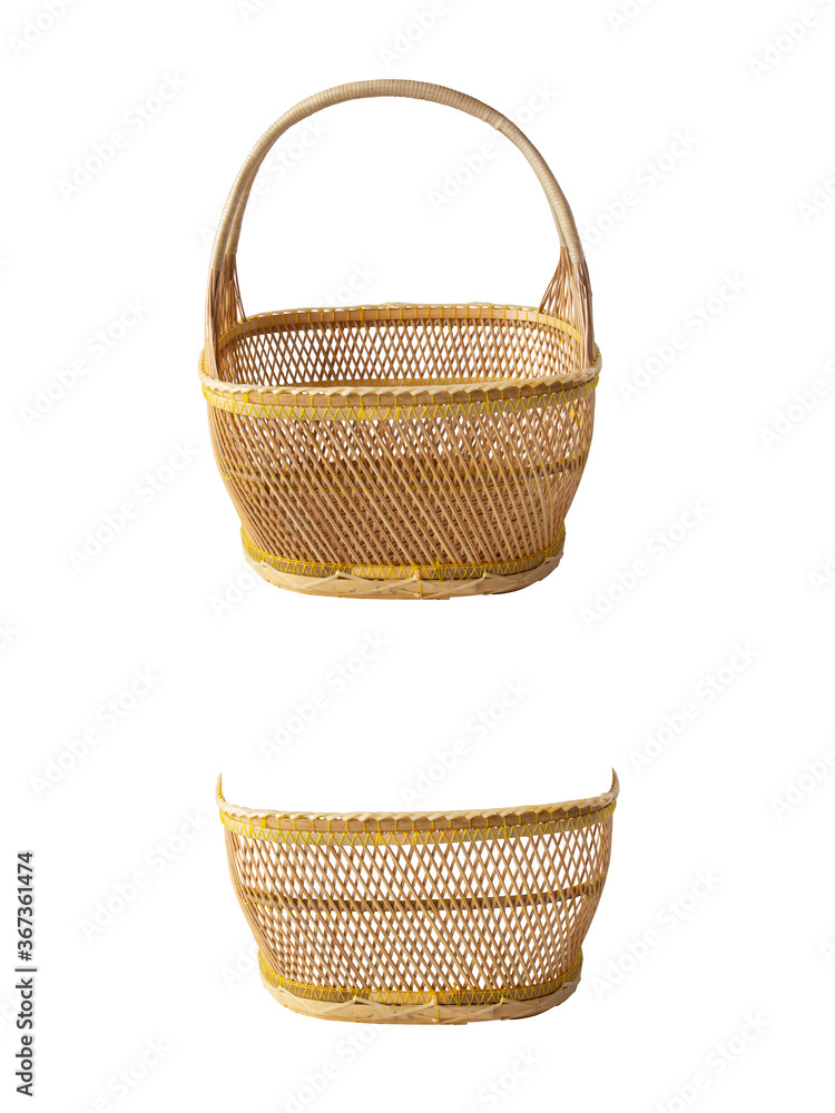 Handmade baskets made from bamboo isolated on white background with clipping path. Handmade baskets made from bamboo isolated on white background with clipping path.