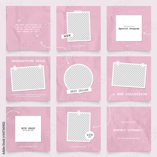 social media template banner fashion sale promotion. fully editable instagram and facebook square post frame puzzle trendy sale poster. pink color vector background
