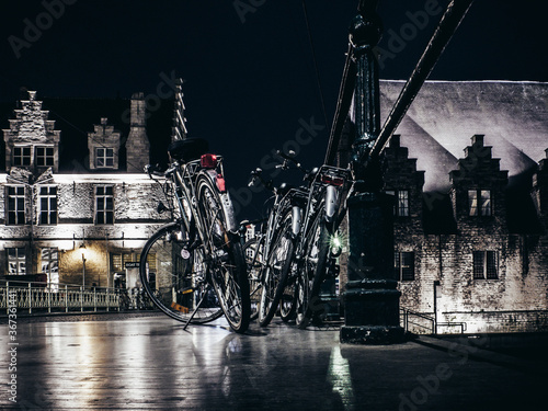 bicycles in belgium at night high contrast