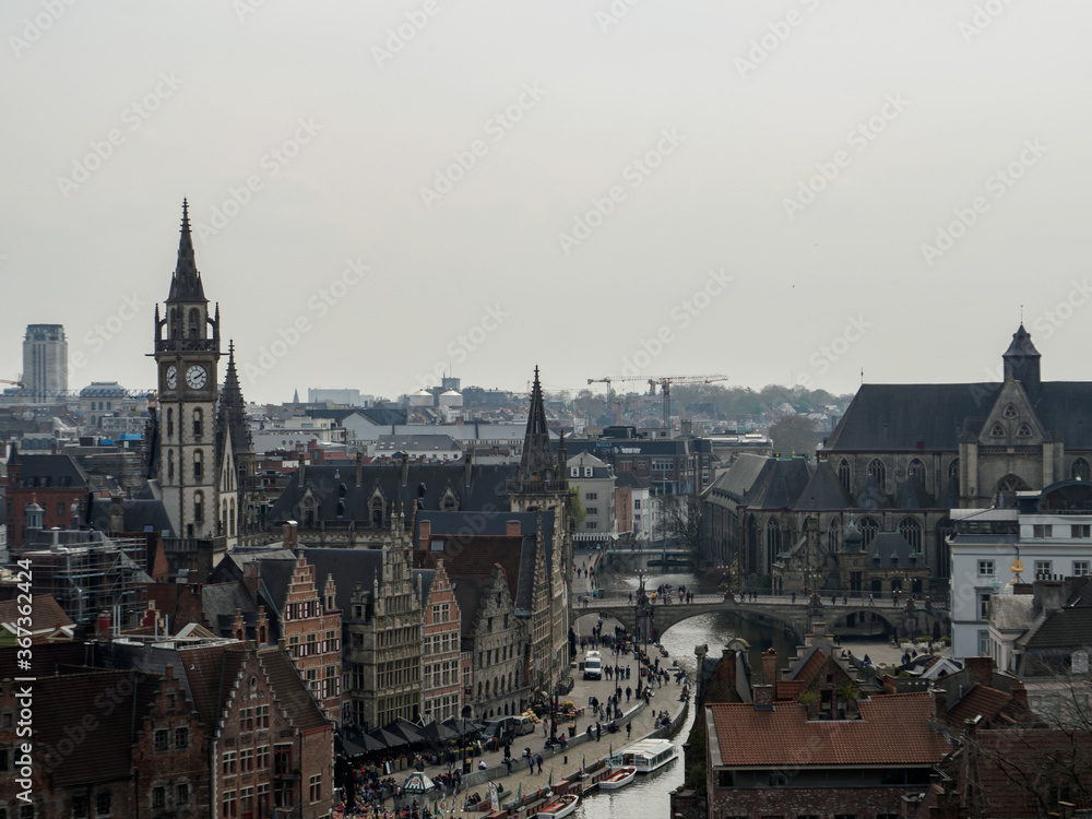 beautiful view over medieval ghent belgium