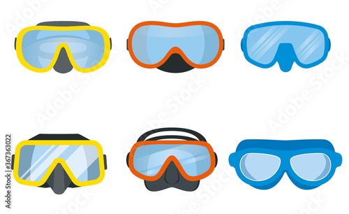 Scuba diving mask vector set. Underwater equipment for divers.