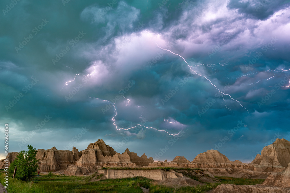 Lightning Storm at Badlands National Park - obrazy, fototapety, plakaty 