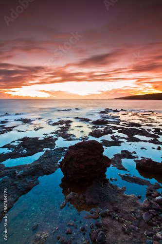 Sunset Reflections on Tide Pools in Hulopo e Bay  Hulopo e Beach Park  Lanai  Hawaii  USA