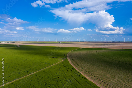 Aerial view of Crop and Windmills
