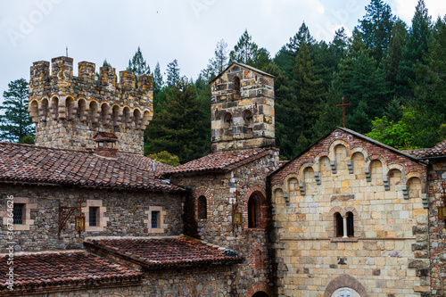 View of Courtyard Walls at an Italian Style Castle in Napa Valley,Calistoga, California, USA photo