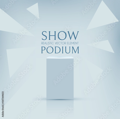 3D podiumwithtriangles. Realistic minimal empty scene. Showcase and shelf. Trendy empty stage.
