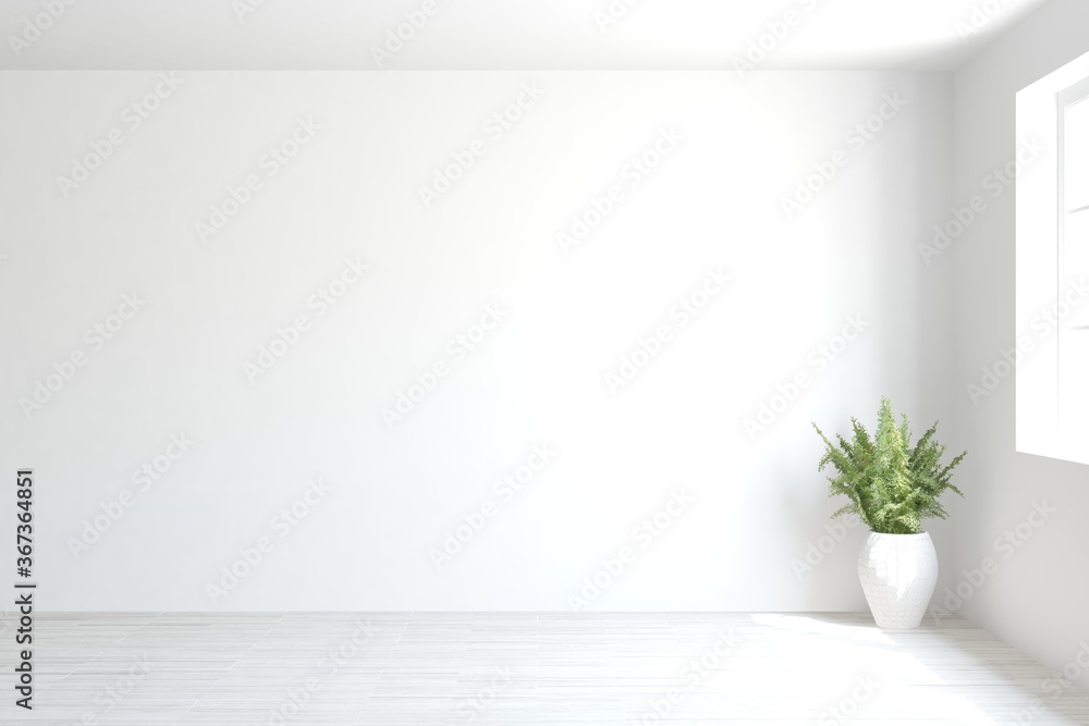White empty room. Scandinavian interior design. 3D illustration White empty room. Scandinavian interior design. 3D illustration