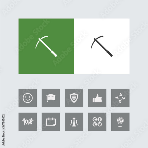 Creative Pickax Icon with Bonus Icons.