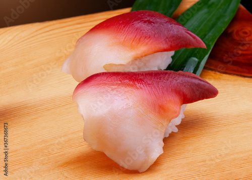 Stimpson surf clam or hokkigai sushi. photo