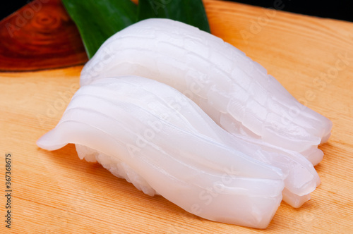 Japanese squid ika sushi.