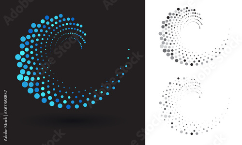 Halftone round as icon or background. Abstract vector circle frame with dots as logo or emblem. Circle border isolated on the white background for your design.