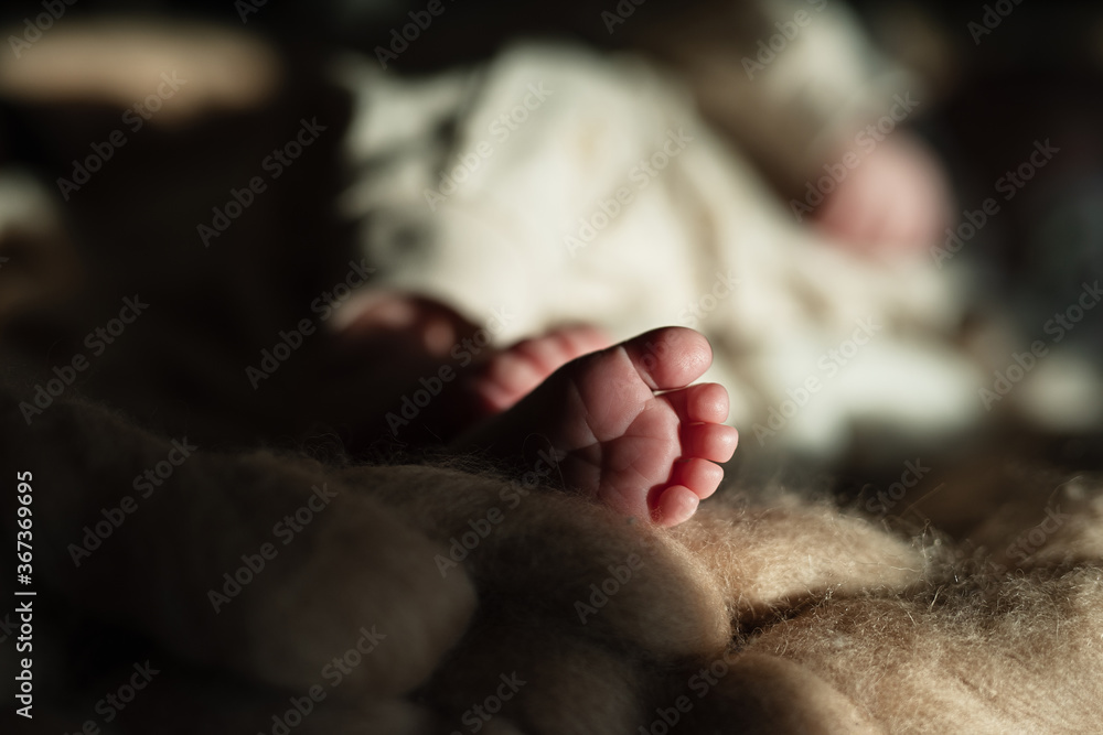 foot and toes of a newborn baby, close-up