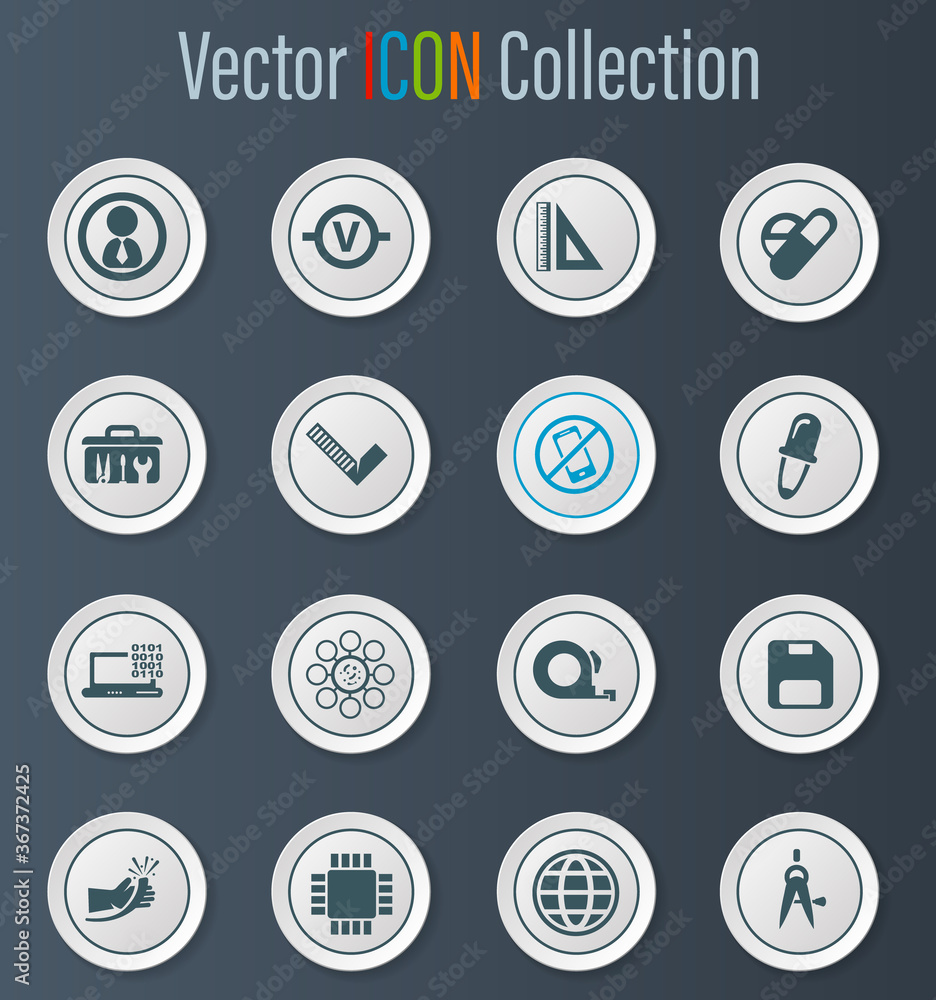 Faculty of mechanics icons set Faculty of mechanics icons set