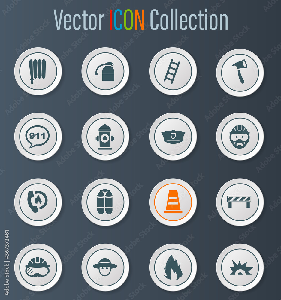 Fire brigade icons set Fire brigade icons set