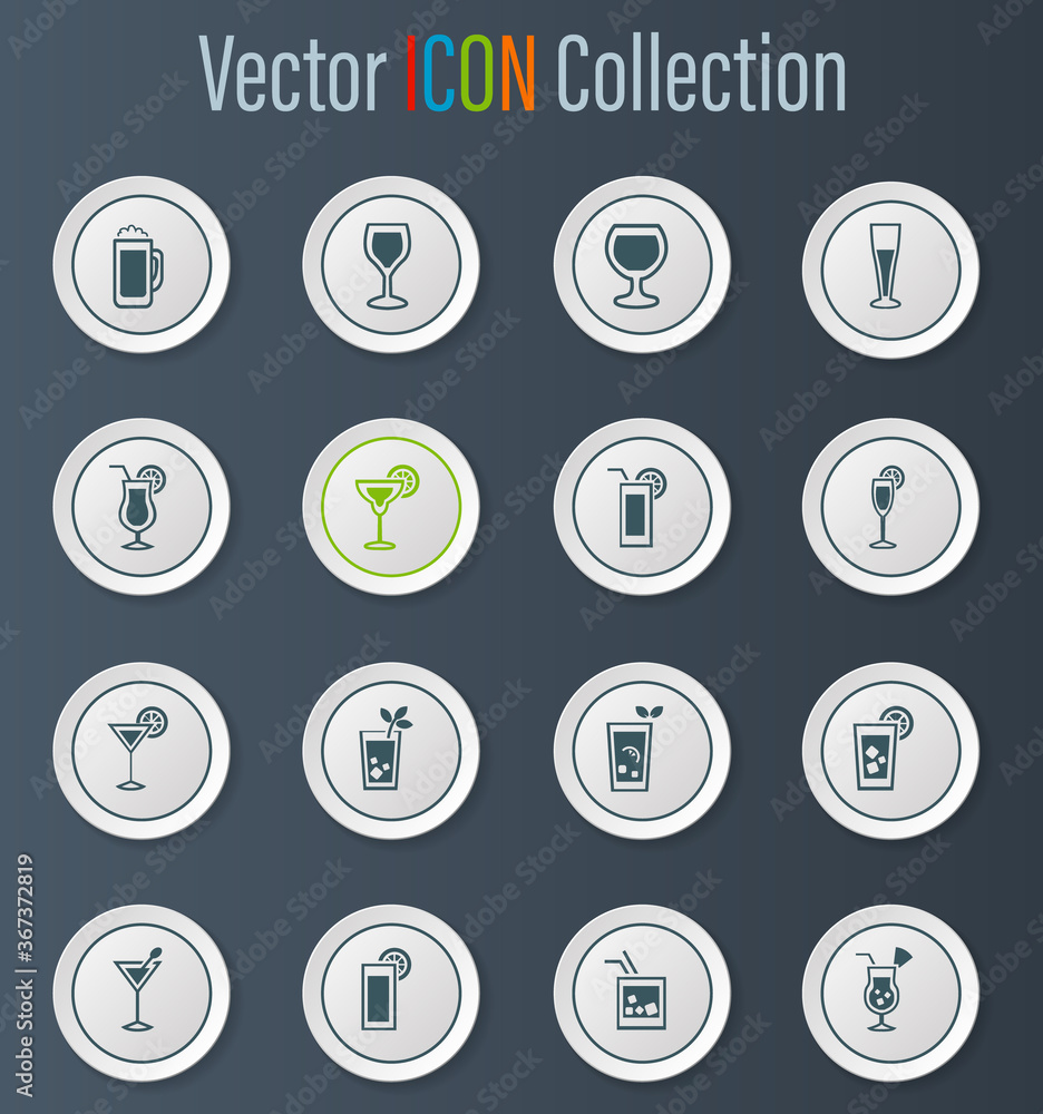 Glasses and cups icons set Glasses and cups icons set