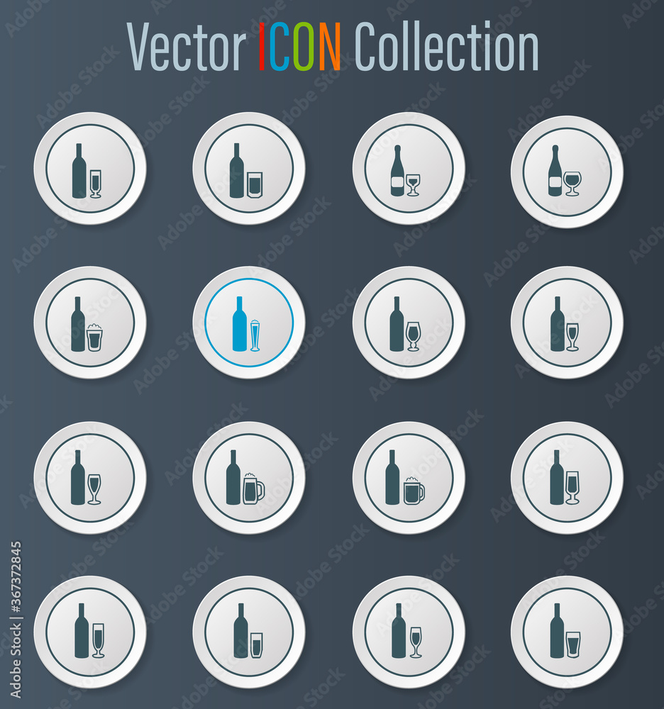 Glasses and cups icons set Glasses and cups icons set