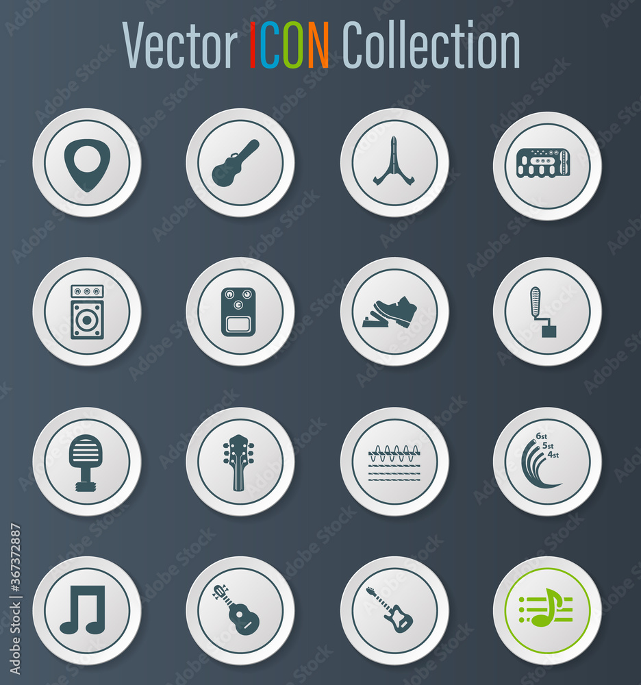 Guitar and accessories icons set Guitar and accessories icons set
