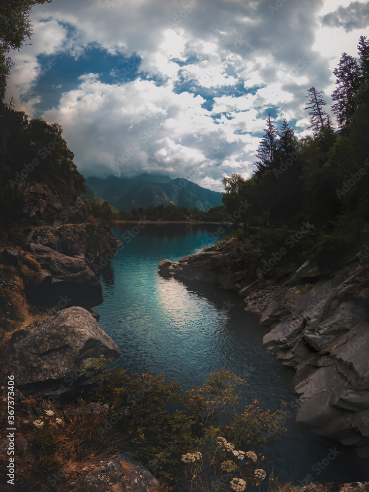 Alpine panorama with turquoise lake