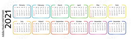 Calendar for 2021 isolated on a white background