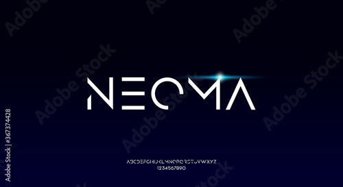 Neoma, an abstract geometric technology science alphabet font. digital space typography vector illustration design	