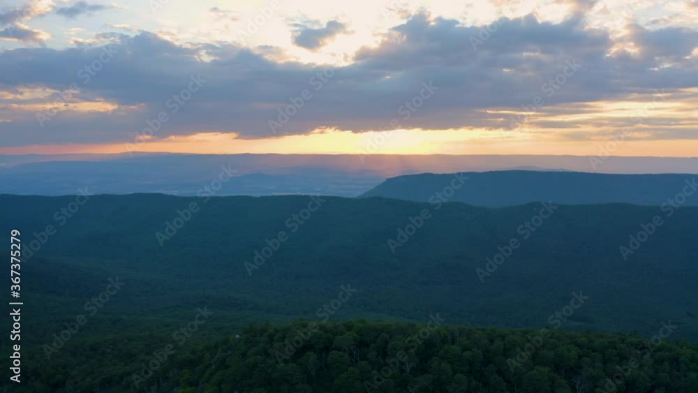 An aerial shot (track left) above Duncan Knob and Catback Mountain in the Massanutten Range in George Washington National Forest in Page County, VA. An aerial shot (track left) above Duncan Knob and Catback Mountain in the Massanutten Range in George Washington National Forest in Page County, VA.