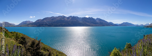 Lake Wakatipu along the road from Queenstown to Glenorchy looking towards Tooth Peaks, NZ