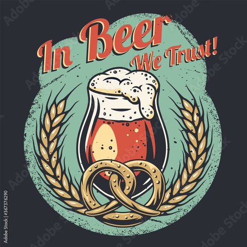 T-shirt colored print with beer mug pretzel barley