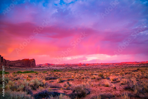 Surreal sky after thunderstorm in Arches National Park, Utah