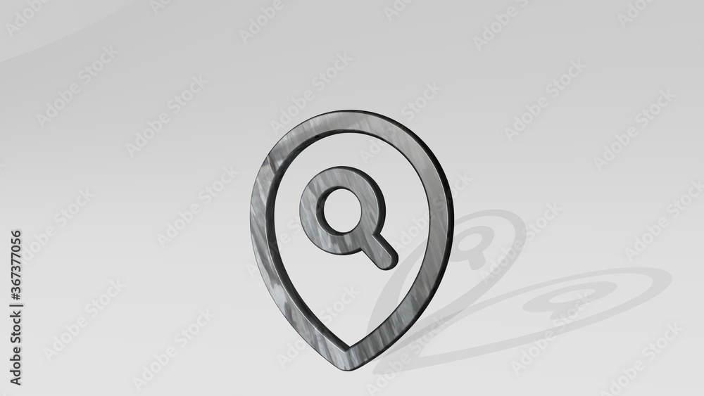 STYLE THREE PIN SEARCH casting shadow from a perspective. A thick sculpture made of metallic materials of 3D rendering. illustration and background STYLE THREE PIN SEARCH casting shadow from a perspective. A thick sculpture made of metallic materials of 3D rendering. illustration and background