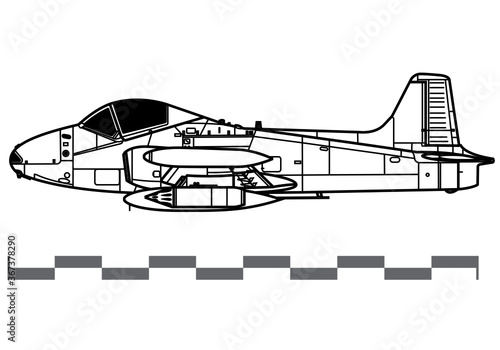 BAC 167 Strikemaster. Vector drawing of jet trainer and light attack aircraft. Side view. Image for illustration and infographics.