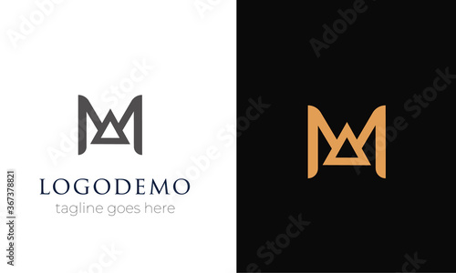 M latter logo design concept with play icon vector .M luxury design .M black and gold version .M logo design logo mark logotype .minimal logo design for company agency 