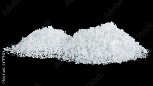 Pile of snow isolated on a black background. Snowdrifts.