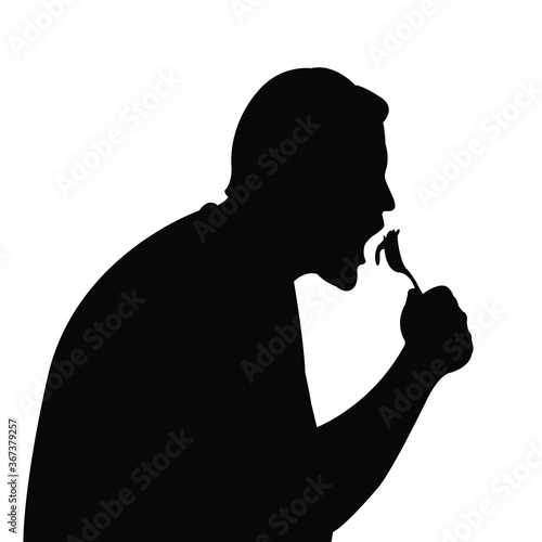 a man eatng food, silhouette vector