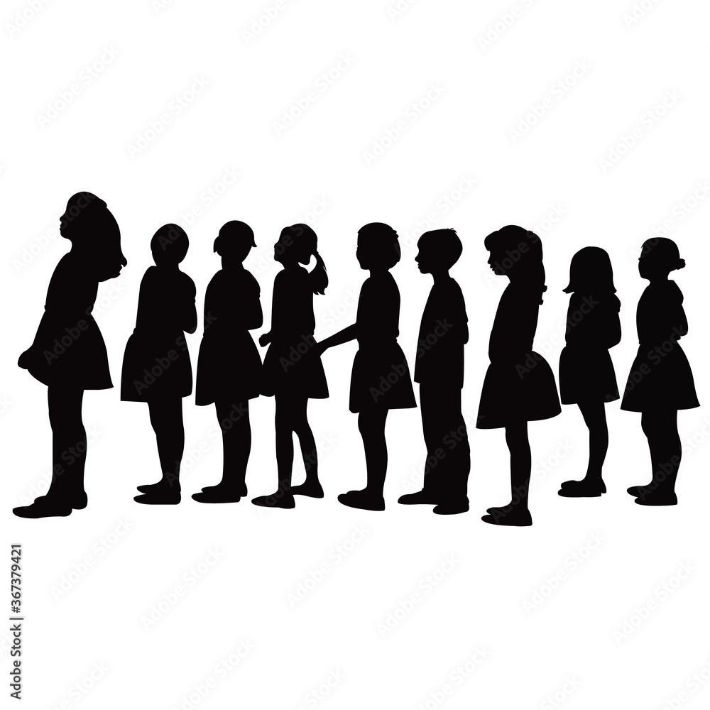 children waiting in line, silhouette vector children waiting in line, silhouette vector