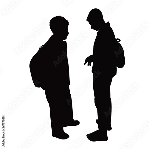 two school boys making chat, silhouette vector