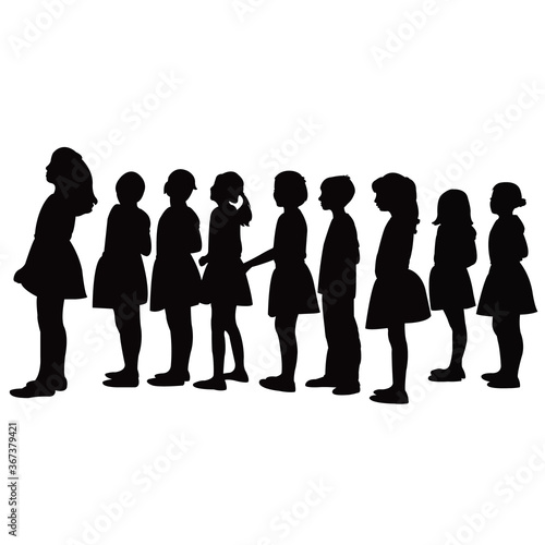 children waiting in line  silhouette vector