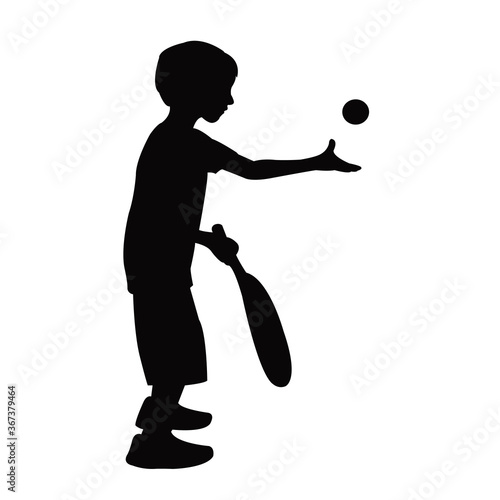 a boy playing tennis, silhouette vector