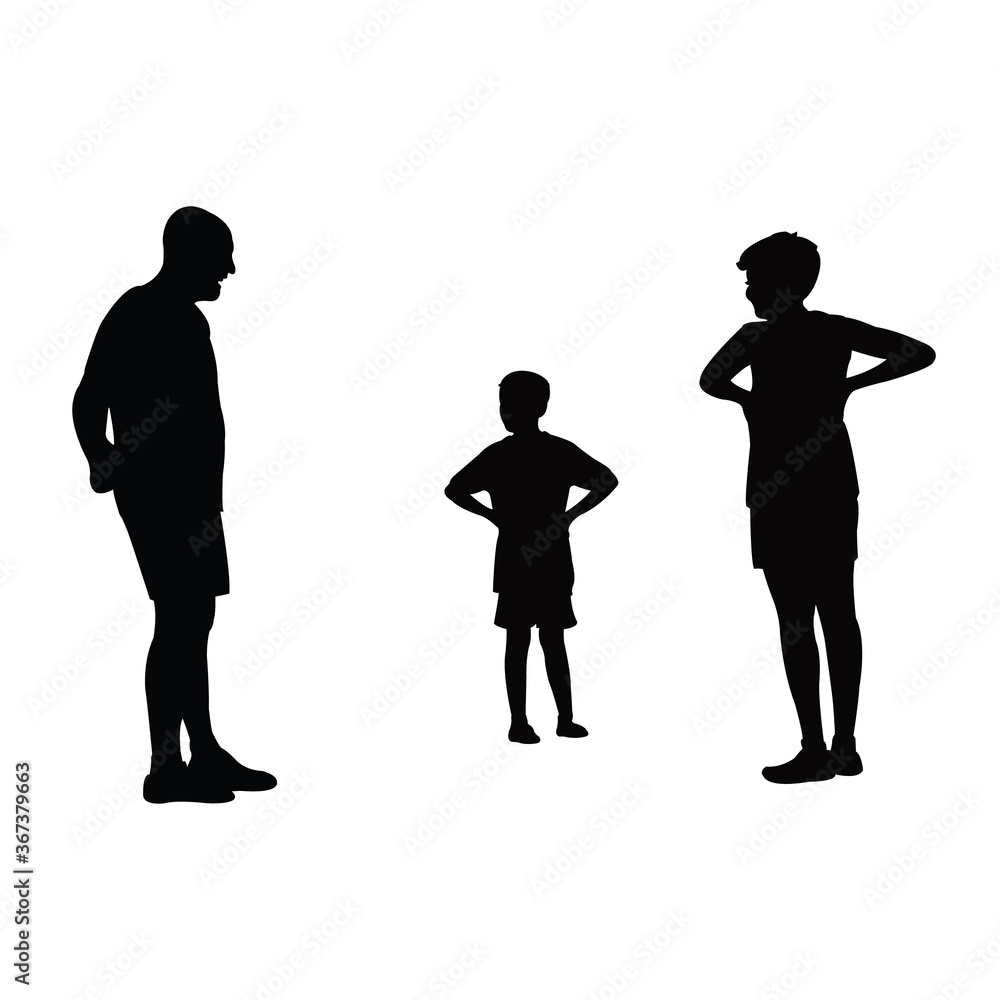 man and children making chat, silhouette vector