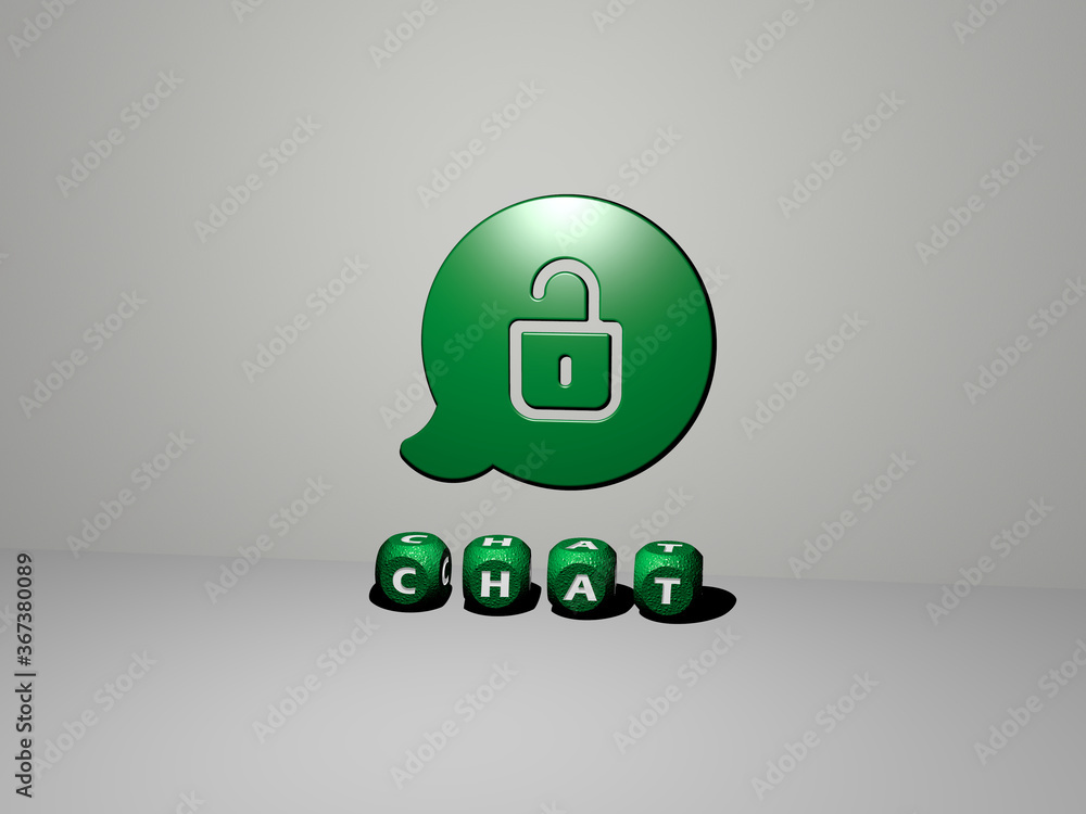 3D graphical image of chat vertically along with text built by metallic cubic letters from the top perspective, excellent for the concept presentation and slideshows. illustration and icon