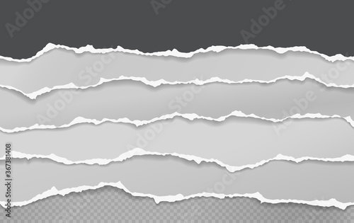 Pieces of torn white black horizontal paper with soft shadow are on squared background for text. Vector illustration