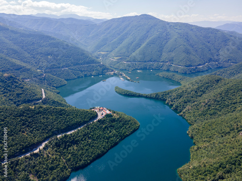 Aerial view of The Vacha  Antonivanovtsi  Reservoir  Bulgaria