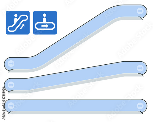 Three types of escalator. Escalator isolated on white background