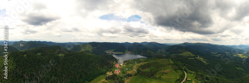 Aerial view of the Palcmanska masa water reservoir in the village of Dedinky photo