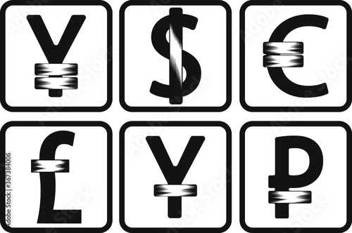 currency symbols vector icon set. vector lines icons.
