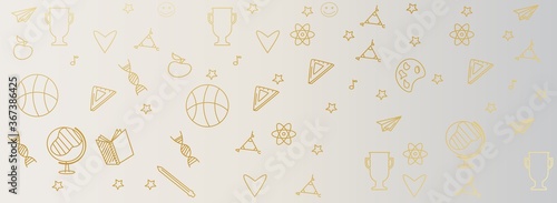 Gray Background With Educational Icons Of School Supplies, Vector