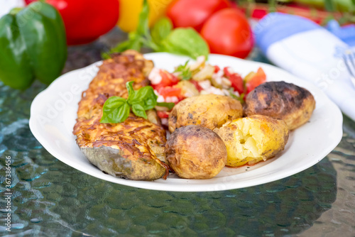 baked zucchini and baked potatoes