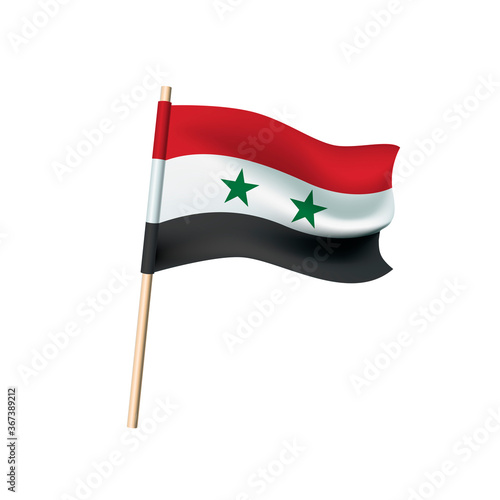Syrian Arab Republic flag (two green stars on red, white, black stripes). Vector illustration
