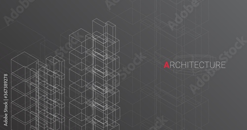 Abstract Architectural Drawing Of Modern Buildings, Dark Gray Background, Vector